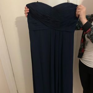 Blue navy strapless long dress.